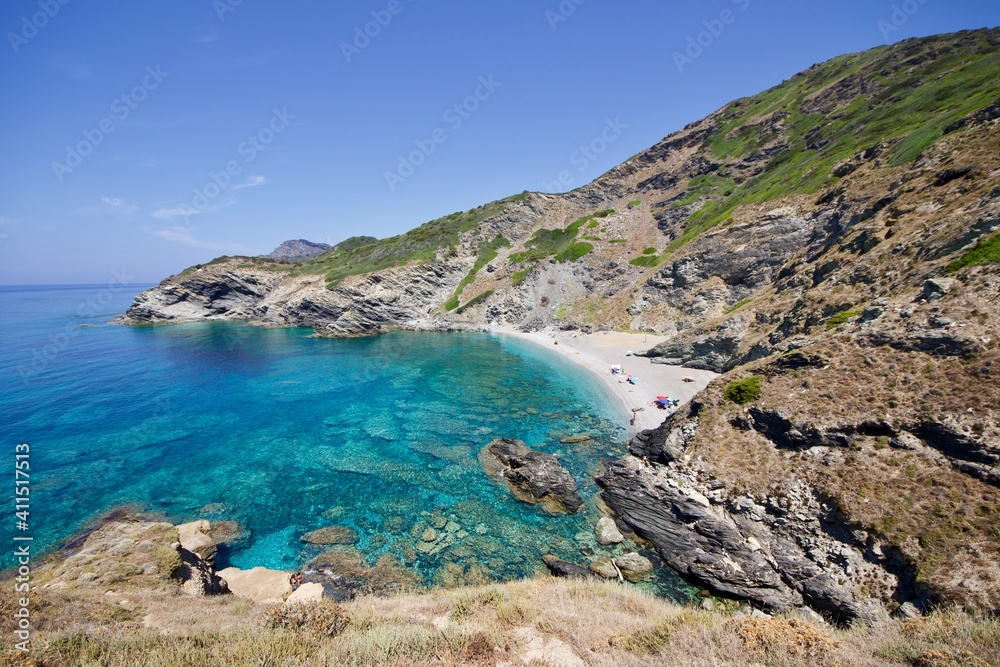 view of the coast of the Sardinian sea, La Frana beach, Sardinia, Italy 