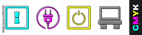 Set Electric light switch, Electric plug, Electric light switch and Fuse icon. Vector.