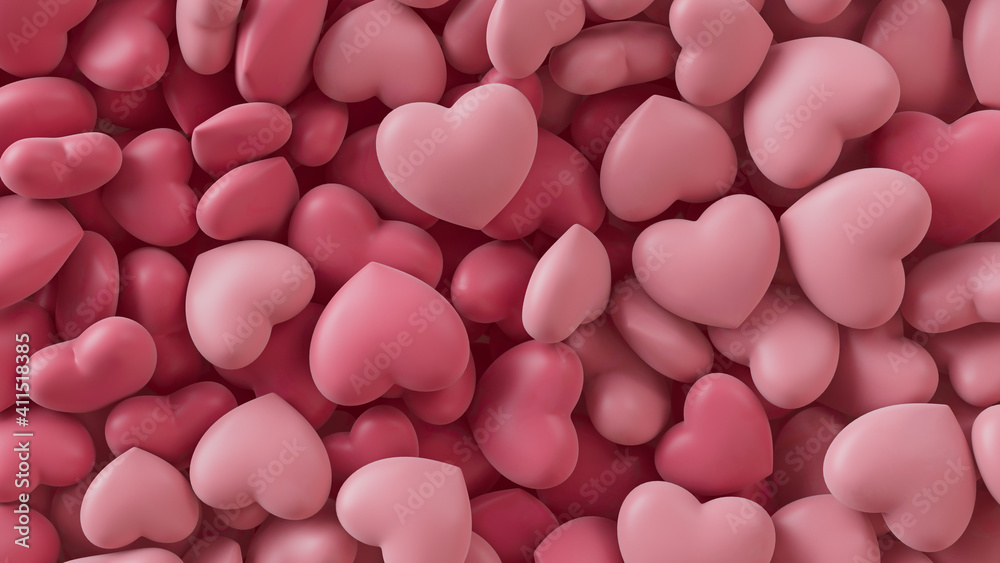 Heart background. Valentine Wallpaper with Pink love hearts. 3D Render ...