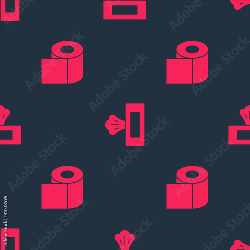 Set Toilet paper roll and Wet wipe pack on seamless pattern. Vector.