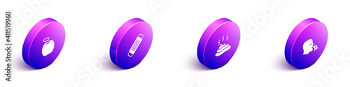 Set Isometric Apple, Medical protective mask, Shit and Vomiting man icon. Vector.