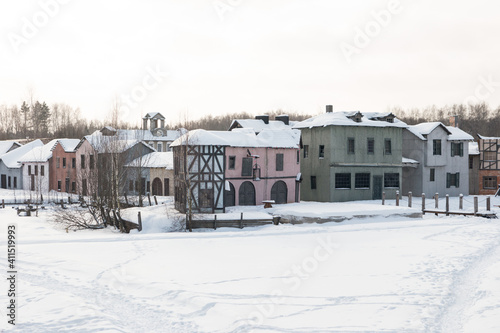 an old abandoned town. Old ruined houses winter snow covered nature winter © Светлана Высокос