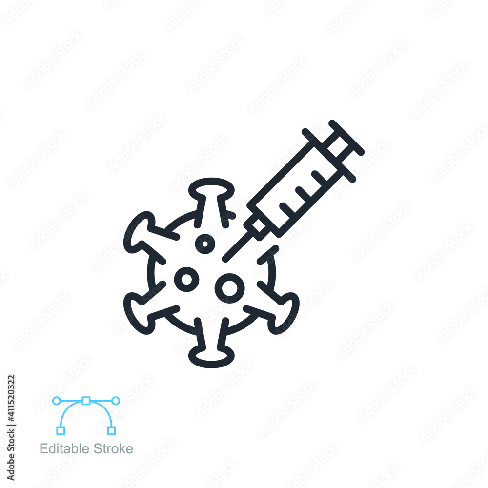 Vaccine World vaccination line icon. Syringe, vaccine healing earth and removing the Corona virus, Covid-19, Pandemic from earth. Editable stroke vector illustration design on white background EPS 10 Vaccine World vaccination line icon. Syringe, vaccine healing earth and removing the Corona virus, Covid-19, Pandemic from earth. Editable stroke vector illustration design on white background EPS 10