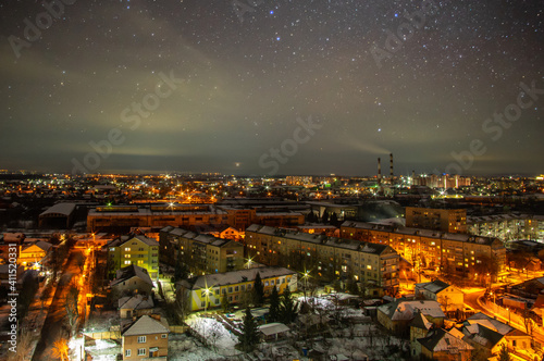 Starry sky over the city of Ivano-Frankivsk in winter