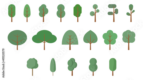 collection of tree illustration. many large and small green tree vector on white background. growth tree illustration graphic.