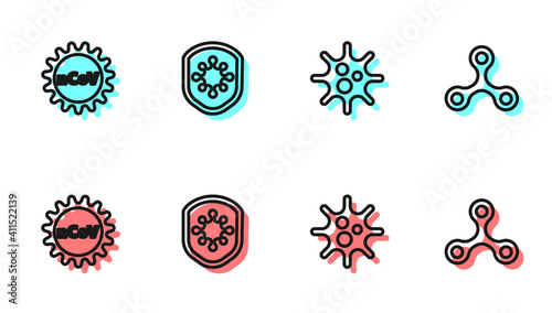Set line Virus, Corona virus 2019-nCoV, Shield protecting from and icon. Vector.
