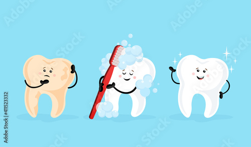 Teeth cartoon, great design for any purposes. Flat cartoon cleaning teeth vector illustration. Funny character.