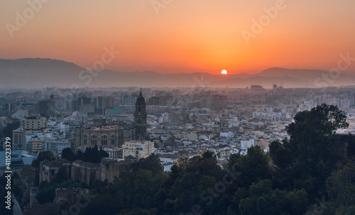 Cityscape - Panorama of Malaga at Sunset, Andalusia, Spain