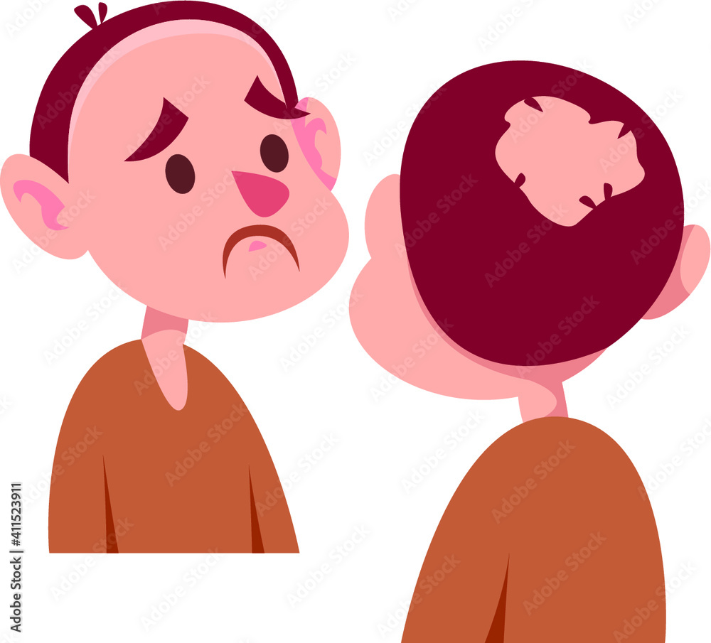 Sad man, baldness problem, cartoon flat style Sad man, baldness problem, cartoon flat style