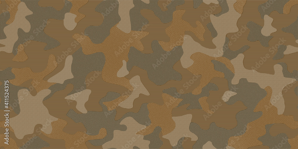Fototapeta premium Full seamless military camouflage skin pattern vector for decor and textile. Army masking design for hunting textile fabric printing and wallpaper. Design for fashion and home design.