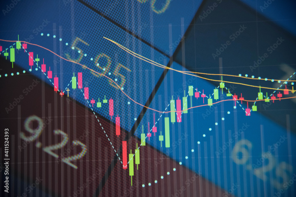 Obraz premium Forex market background, trading on the currency market Forex. Currency exchange rate for world currency: US Dollar, Euro, Frank, Yen. Financial, money, global finance, stock market background.