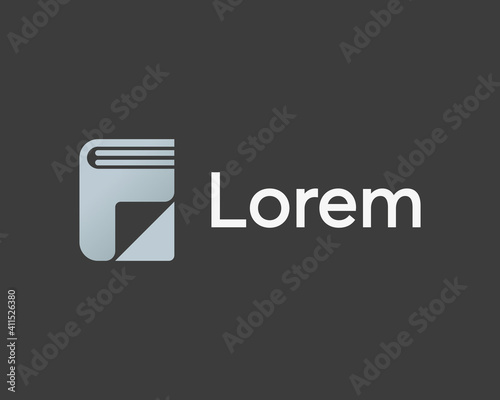 Abstract gradient book, textbook with paper folded corner logo design template. Universal creative knowledge, library, ebook vector icon sign symbol logotype.