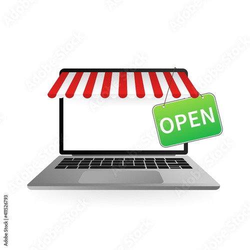 Laptop open closed tablet in modern style. Laptop screen. Technology background. Isolated vector illustration. Web design.