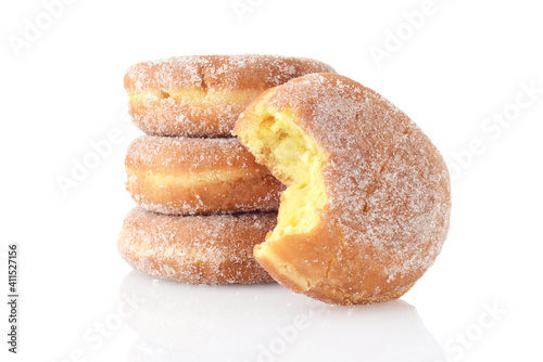 фотографія closeup bite missing from lemon paczki donut