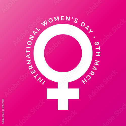 International Women's Day 8 March. Women's Day Logo with Typography and Female Gender Symbol on Pink Background. Vector Illustration Template for Social Media Post, Square Banner, Card etc. 