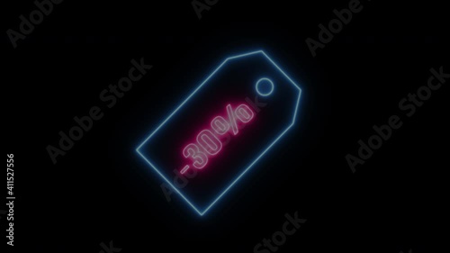 Sales special offer 30 percent off animation motion graphic video. Label, sticker, tag. 4K Sale neon sign banner background for promo video. concept of sale and clearance. Blue tag and Pink color