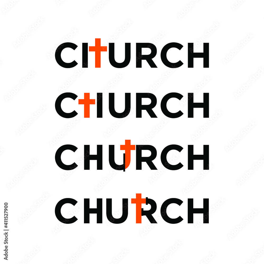 set collection CHURCH INITIAL LETTER LOGO WITH CROSS ICON SIMPLE ILLUSTRATION VECTOR DESIGN ISOLATED BACKGROUND