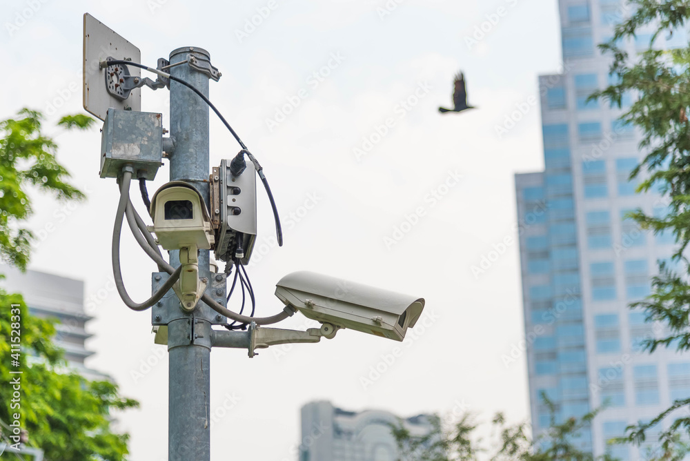 Security CCTV camera at the public outdoor park. Security CCTV camera at the public outdoor park.