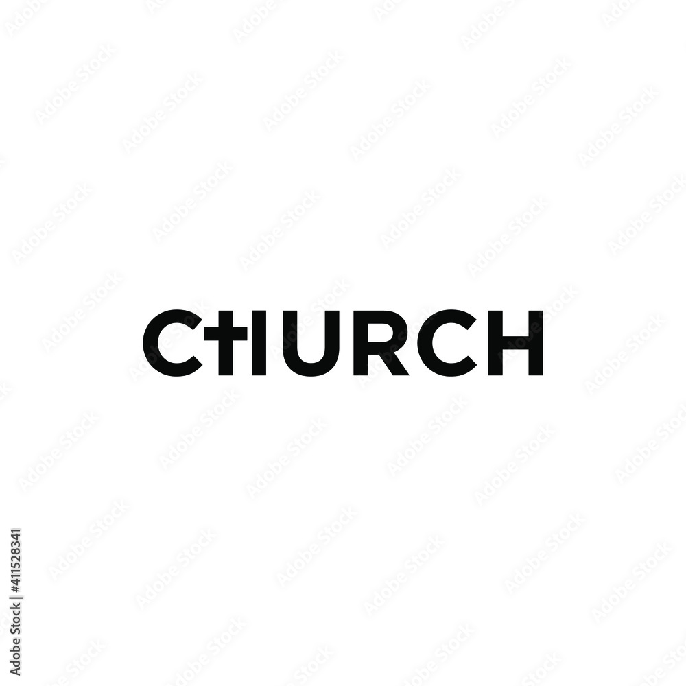 CHURCH INITIAL LETTER LOGO WITH CROSS ICON SIMPLE ILLUSTRATION VECTOR DESIGN ISOLATED BACKGROUND