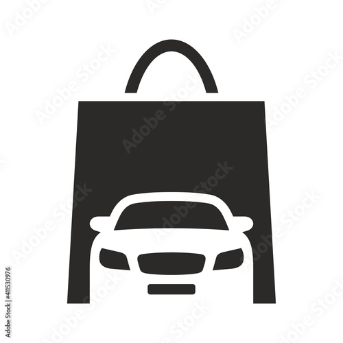 Car shopping icon. Buying a new car. Shopping bag. Vector icon isolated on white background.