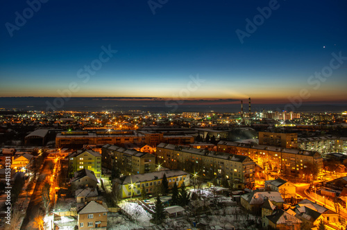 Beautiful sunrise in winter in the Ukrainian city of Ivano-Frankivsk