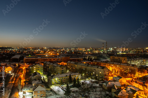 Beautiful sunrise in winter in the Ukrainian city of Ivano-Frankivsk © onyx124