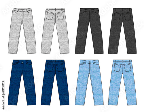 Vector illustration of slim denim pants / color variations set