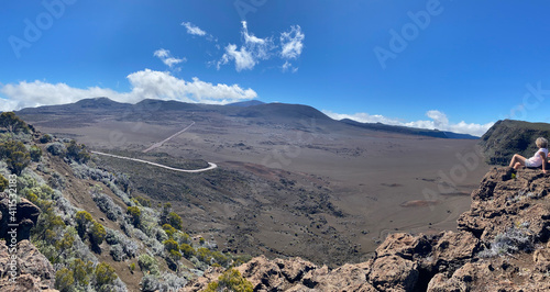 Beautiful cloudy panorama of Reunion island close to the volcano of Piton de la fournaise