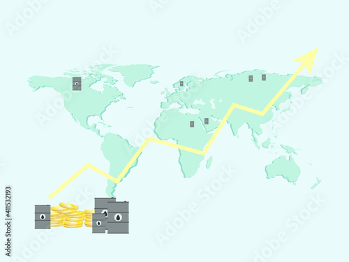 world market economy, oil currency growth, vector illustration