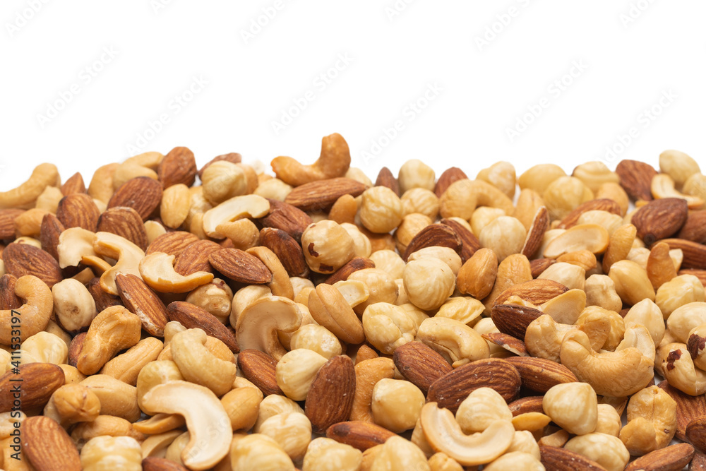 Mix of nuts isolated on white background. Top view. Mix of nuts isolated on white background. Top view.