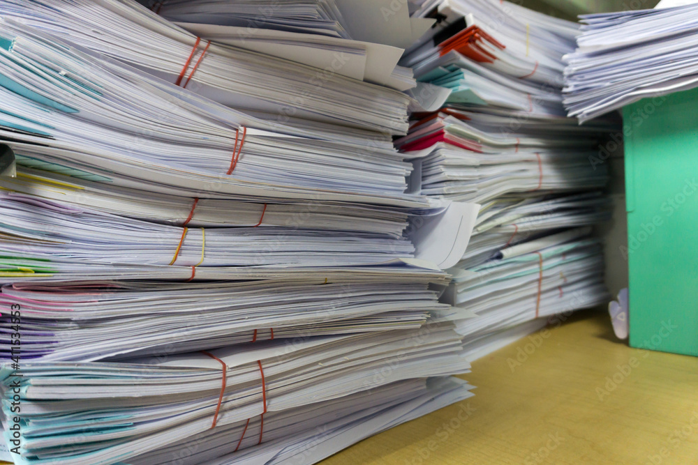 Close up stack of document at office Close up stack of document at office