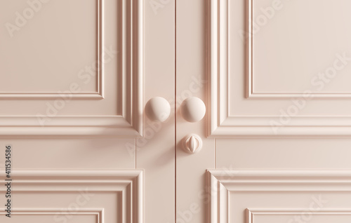 Fototapeta Naklejka Na Ścianę i Meble -  Pink coloured classic doors background. 3d illustration