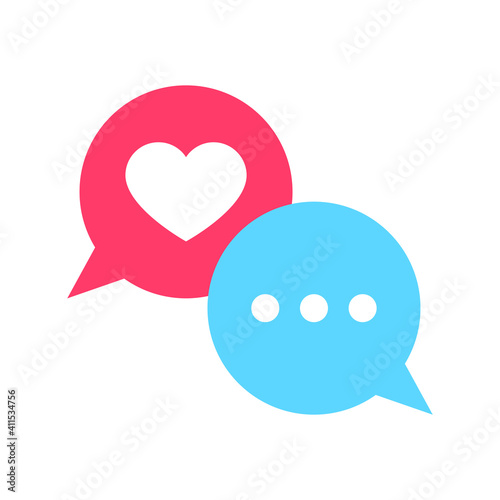 Love Chat Icon. Vector Symbol for E-Dating, Online Dating, Sexting, Love Texting, SMS, Romance, Valentine's Day, Messaging. SMS Message with Love Heart Flat Vector Icon photo