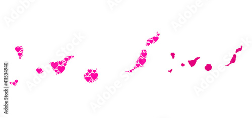 Love pattern and solid map of Canary Islands. Collage map of Canary Islands is formed with pink love hearts. Vector flat illustration for dating abstract illustrations.