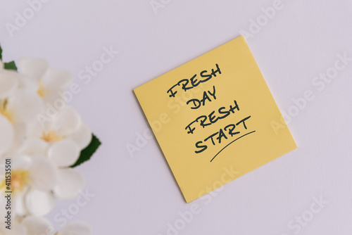 Inspiration quotes - Fresh day, fresh start text on adhesive notes