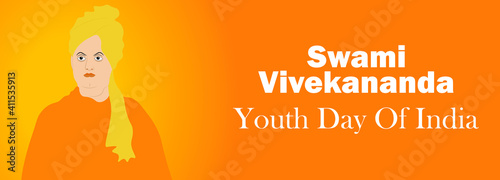 vector illustration of Swami Vivekananda Jayanti, National Youth Day. photo