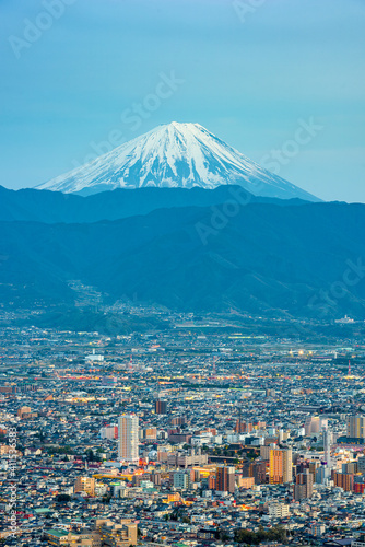 Photography Kofu, Japan skyline with Mt. Fuji