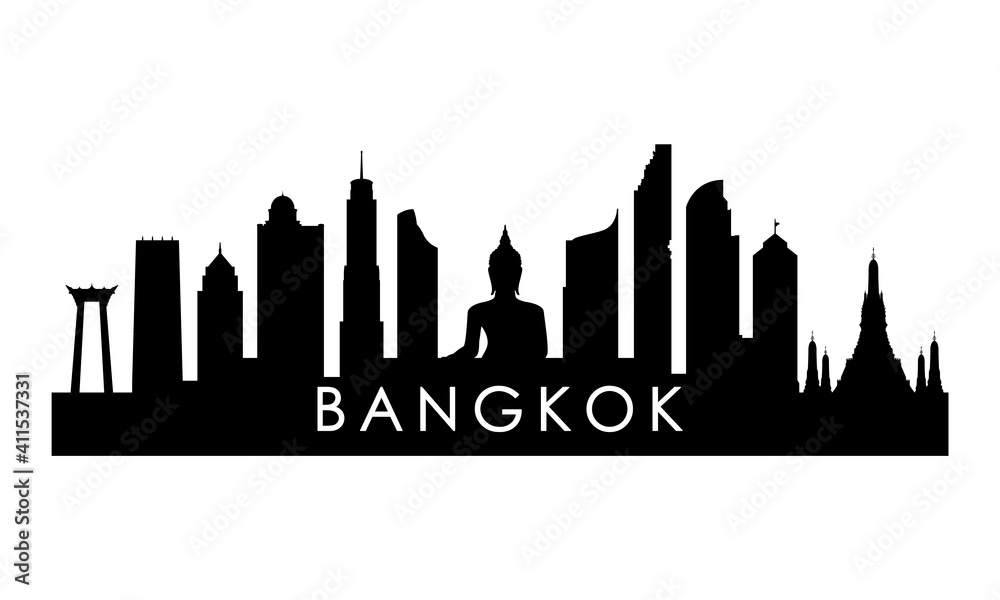 Fototapeta premium Bangkok skyline silhouette. Black Bangkok city design isolated on white background.