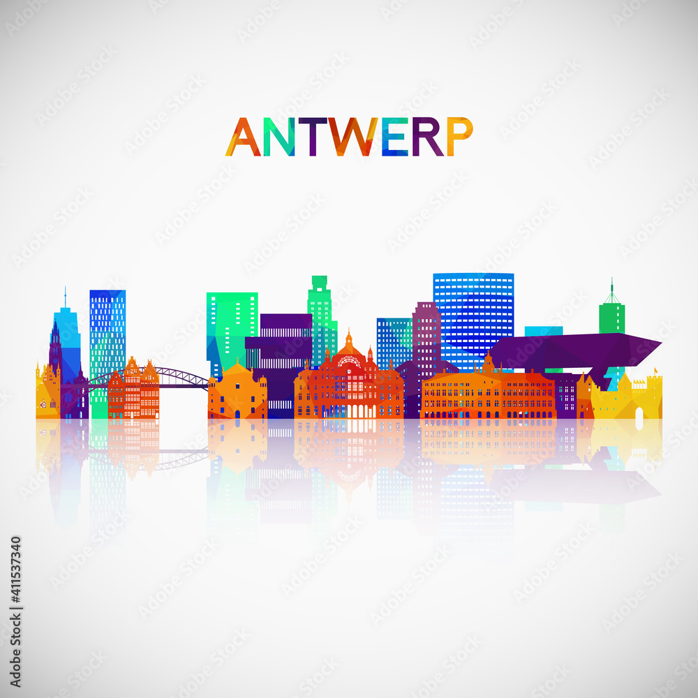 Antwerp skyline silhouette in colorful geometric style. Symbol for your design. Vector illustration.