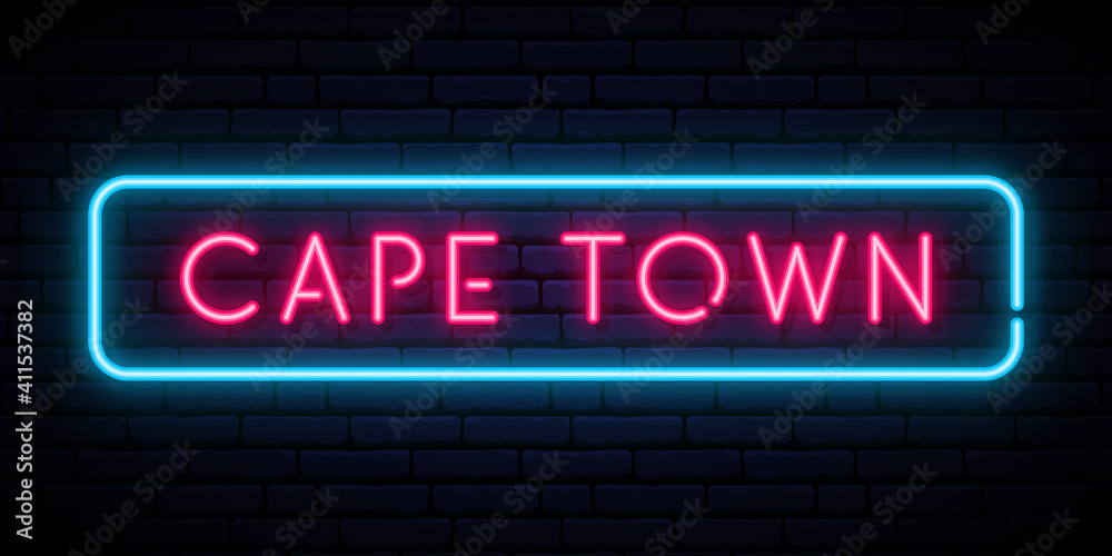 Cape Town neon sign. Bright light signboard. Vector banner. Cape Town neon sign. Bright light signboard. Vector banner.