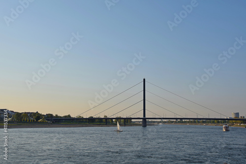 Cityscape with river view with bridge and circus