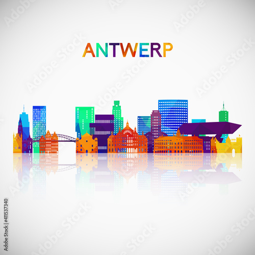 Antwerp skyline silhouette in colorful geometric style. Symbol for your design. Vector illustration.