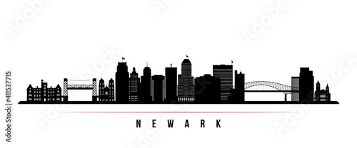 Newark skyline horizontal banner. Black and white silhouette of Newark, New Jersey. Vector template for your design.