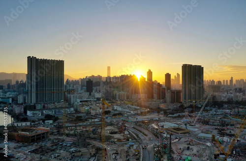 The sunset at Hong kong city skyline. © Derek Yung