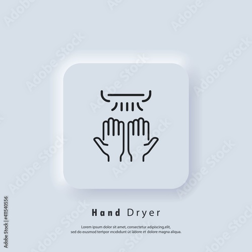 Hand dryer icon. Thin line hand dryer logo. Vector. UI icon. Neumorphic UI UX white user interface web button.