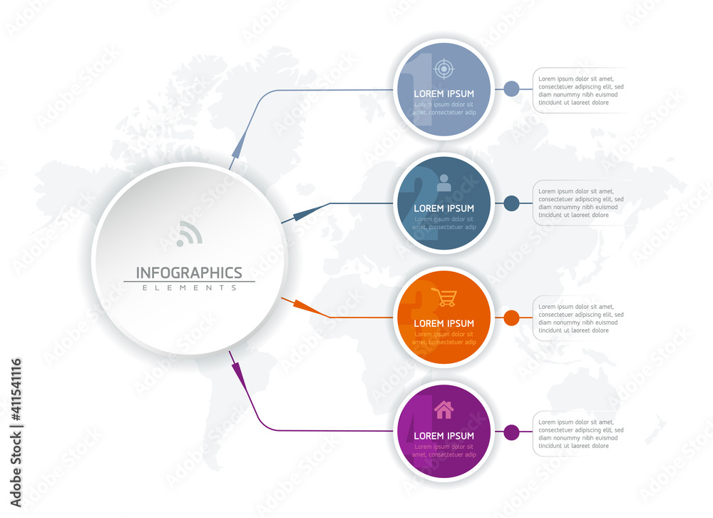 Fototapeta premium Vector elements for infographics. presentation and chart. steps or processes. options number workflow template design. 4 steps.