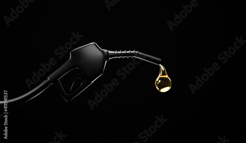 Fotografia Black gasoline injector fueling oil or pure fuel on dark background