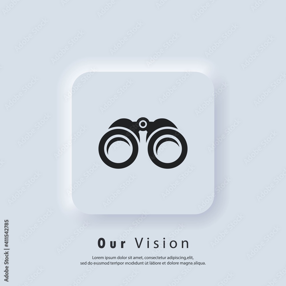 Overview icon. Our vision and mission logo. Binocular icon. Zoom icons. Business goal concept. Vector. UI icon. Neumorphic UI UX white user interface web button. Neumorphism Overview icon. Our vision and mission logo. Binocular icon. Zoom icons. Business goal concept. Vector. UI icon. Neumorphic UI UX white user interface web button. Neumorphism