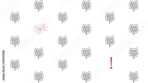 Celiac disease awareness animation. Medical diagnostic checkup. Pattern of healthy intestines and one affected by digestive disorder. Health screening concept motion graphics. 