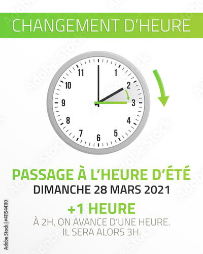 Passage à l'heure d'été - Changement d'heure le 28 Mars 2021